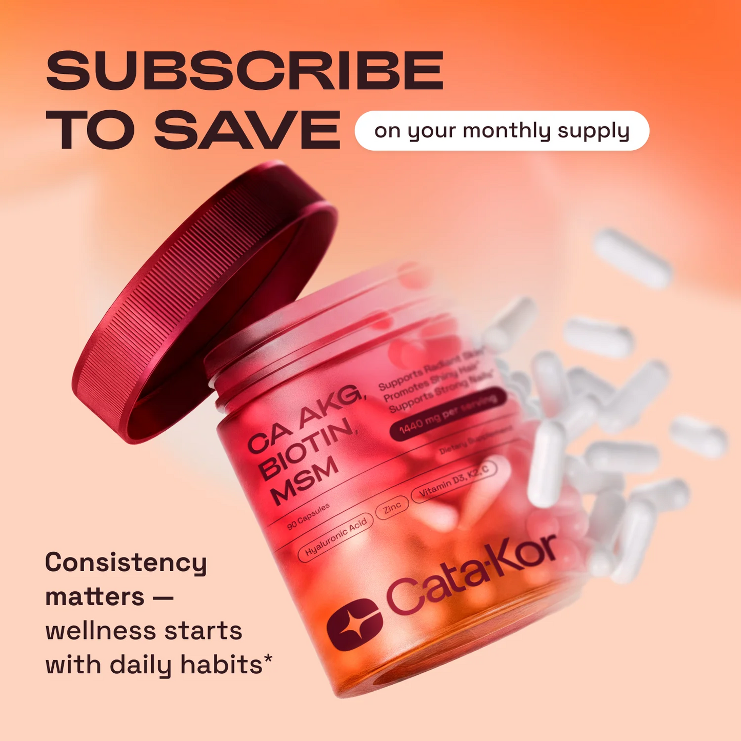 Cata-Kor Skin, Hair & Nails Supplement – Ca AKG, MSM, Hyaluronic Acid, Biotin